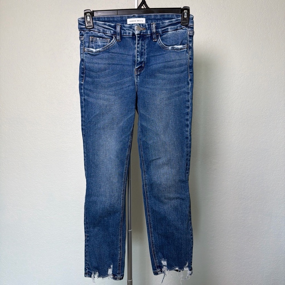 Flying Monkey Blue Cropped Fray-Hem Jeans